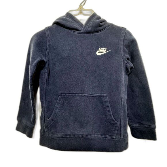 Nike Sweatshirt Long Sleeve Navy Hoodie White Swoosh Performance Boys sz Medium - Picture 1 of 6